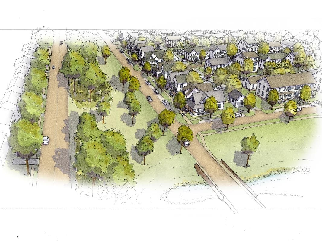 View of the cottages and proposed greenways that run along Bohemia Parkway.