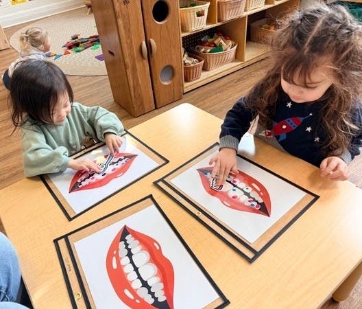 Students at the Port Washington Children’s Center engaged in a lesson about dental health during a special visit from Tiny Sparkles Pediatric Dentistry.