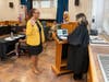 Uniondale School District Superintendent Dr. Monique Darrisaw-Akil, left, takes her oath of office for the 2026–2027 school year.