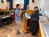 Uniondale High School rising senior Randdy Acosta, left, is sworn in as the Uniondale School District Board of Education’s ex-officio student member.