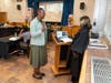 District clerk Sandra Edwards, left, takes her oath of office.