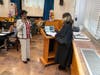 Dr. Mary Bediako, left, is sworn in as Uniondale School District Board of Education president by Uniondale alumna Judge Darlene Harris.