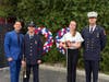 From left, Port Jefferson Director of Music and Fine Arts Dr. Michael Caravello, Earl L. Vandermeulen High School seniors Nicholas Rodriguez and Ava Sexton and Port Jefferson music teacher and fire department chief Christian Neubert