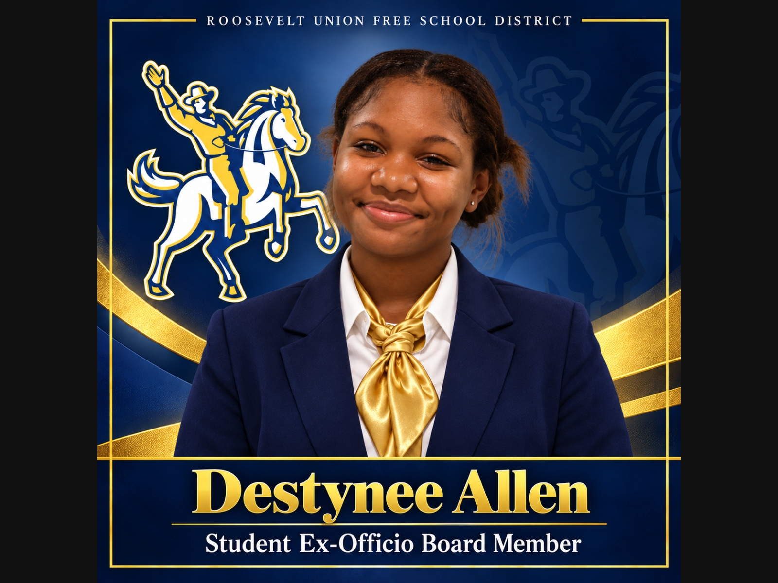 The Roosevelt Union Free School District Board of Education welcomed its new ex-officio student member for the 2026-2027 school year: Destynee Allen, a Roosevelt High School senior. 