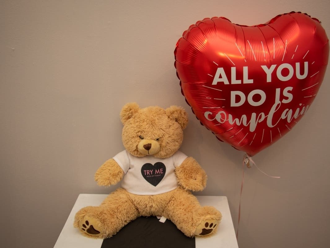 Unhealthy and toxic relationship behaviors that everyone has either seen, heard, or experienced first-hand, are represented through common Valentine’s Day gifts as part of the #LoveBetter Exhibition at Husson University's Robert E. White Gallery.