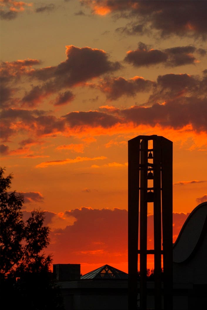 Husson University Belltower at Sunset