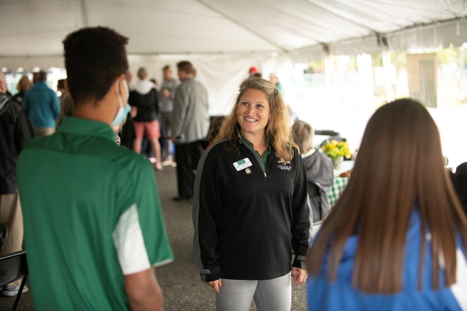 Marie Hansen at the Alumni and Friends Tent