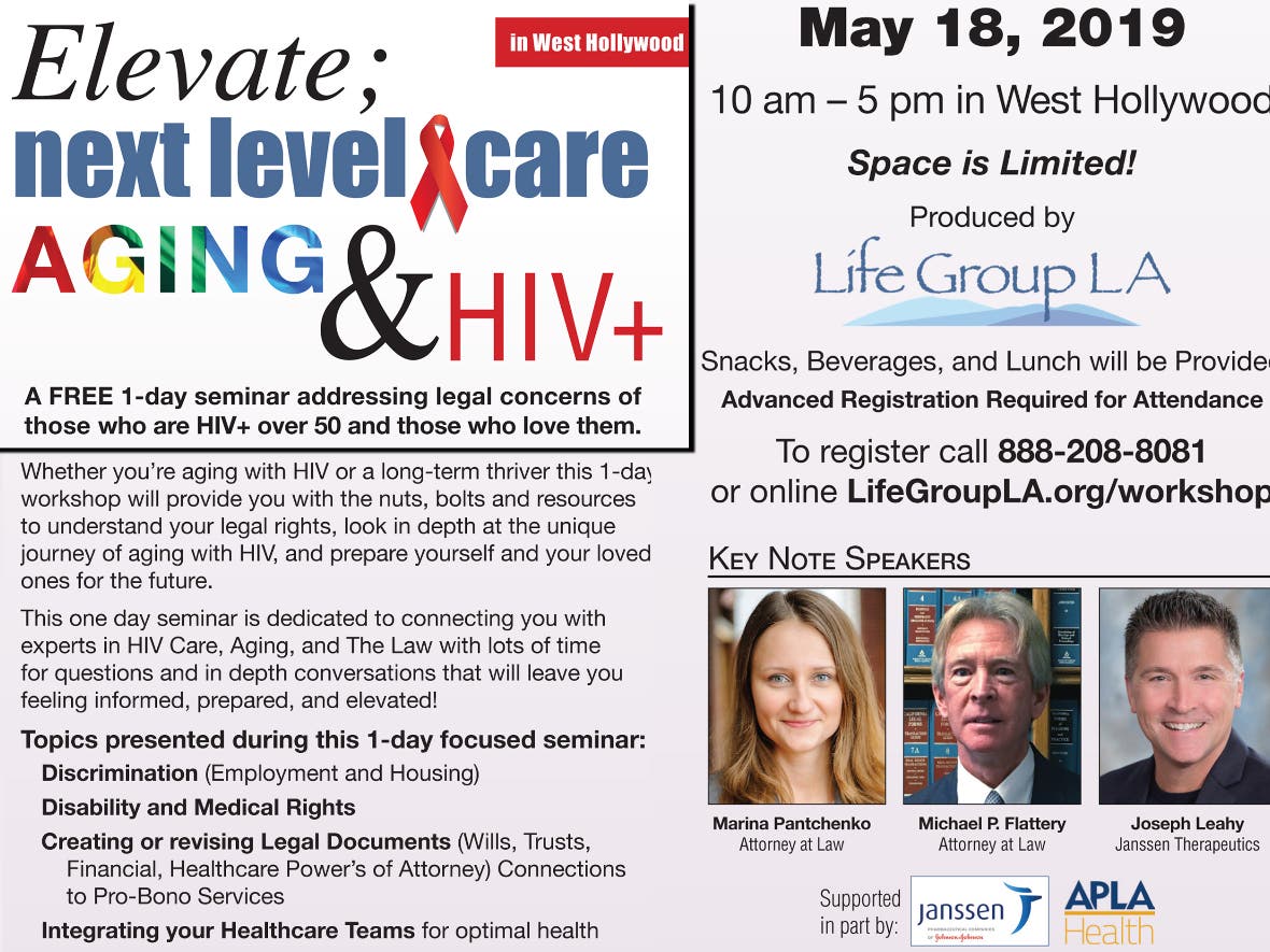 "Elevate: The Next Level of Care for HIV & Aging" The FREE 1 day seminar in West Hollywood, CA on May 18, 2019