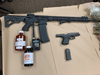 Found four assault rifles, three handguns, several large-capacity magazines, a bulletproof vest, narcotics and ammunition were found during the arrests, sheriff's officials said.