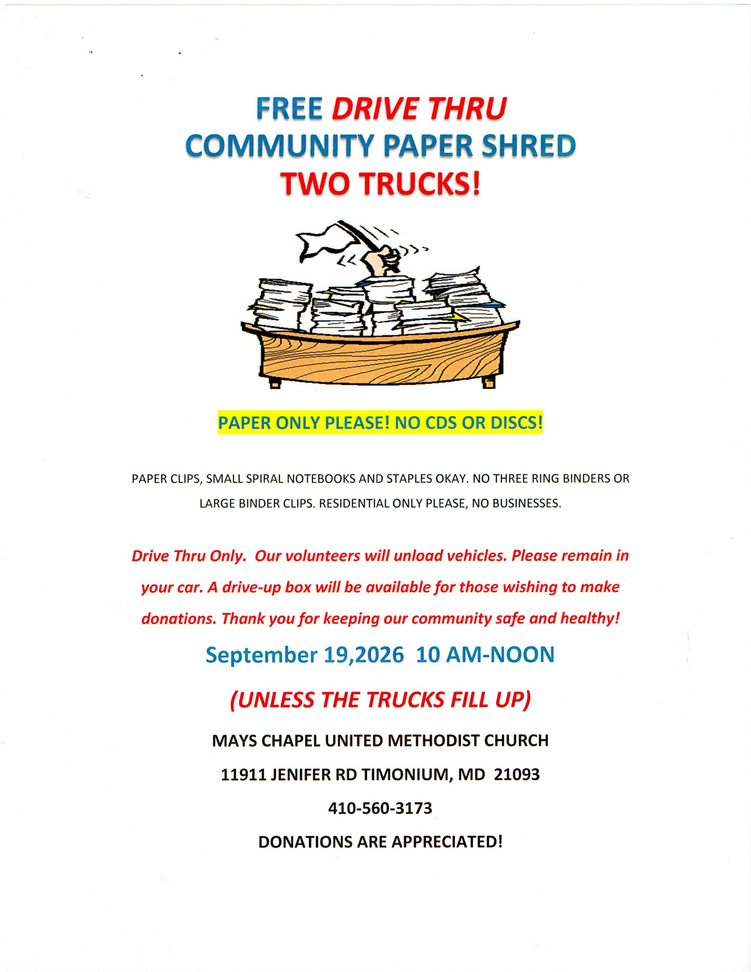 Free Drive-Thru Community Paper Shred