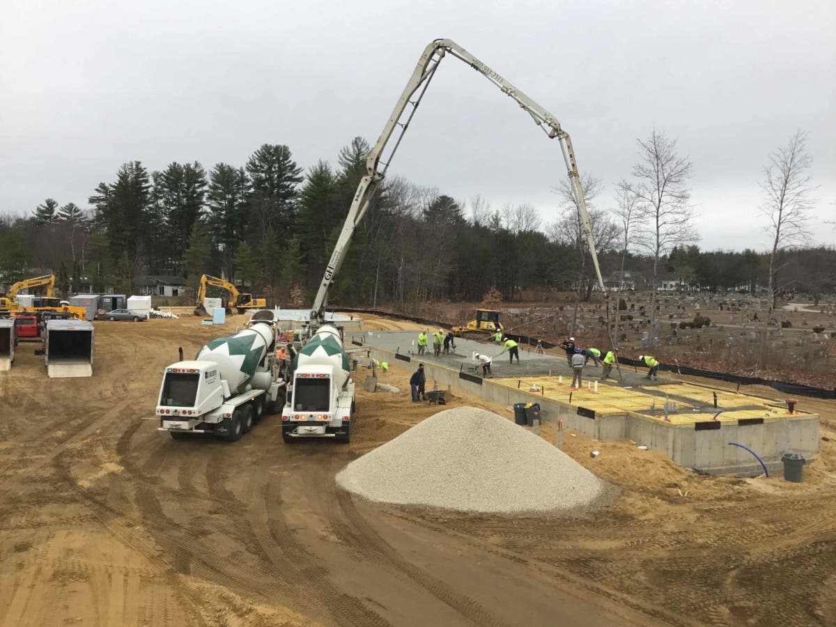 Pouring foundations at 95 Village Street