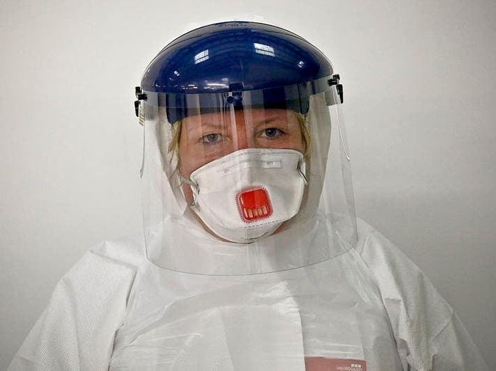Nurse Donna Wood in her safety suit.