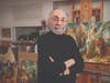 Artist Sam Bak with some of his paintings in his studio.