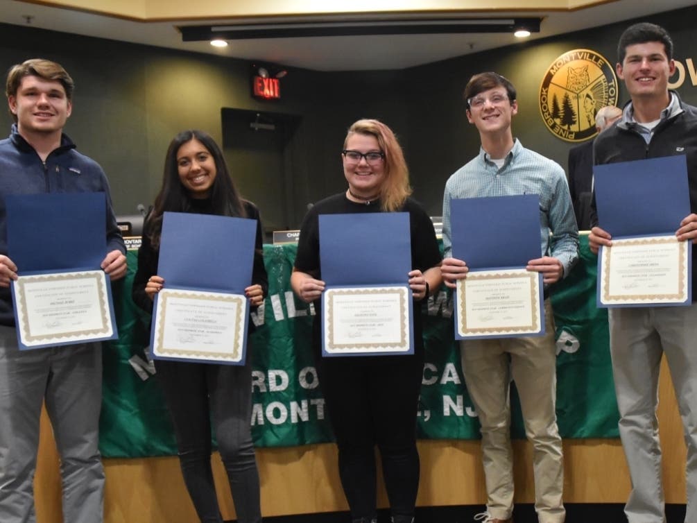 The 2019-2020 first quarter marking period Montville Township High School ShopRite STARS! Seniors Michael Burke (Athletics), Claudia Colatrella (Academics), Angelina Hahl (Arts), Matthew Krase (Community Service) and C. J. Arena (Leadership) were honored.