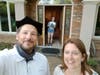 Senior Emili Dimoski received her Cap and Gown from teachers Dr. Kurt Kilanowski and Jennifer Kilanowski The English teachers were among the more than 75 faculty and administrators who delivered Caps and Gowns on May 22, 2020.