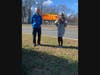 “#THANKFUL FOR MY AMAZING TEACHERS, MS. FALK AND MR. LARKIN / CONRAD ANTAL / AGE 9 / OUTFRONT/” is the message to two Valley View 3rd grade teachers on a RT 46 billboard.