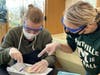 Student Ashleigh Nederfield, a senior in the Anatomy & Physiology class at Montville Township High School, had the opportunity to dissect a sheep’s heart with teacher Jaclynn Hinz. 