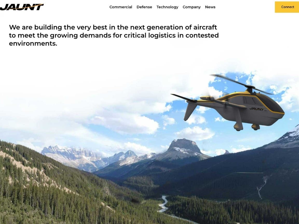 Screen grab from the Jaunt Air Mobility website developed in collaboration with Cobb-based web design agency Bear Double. 