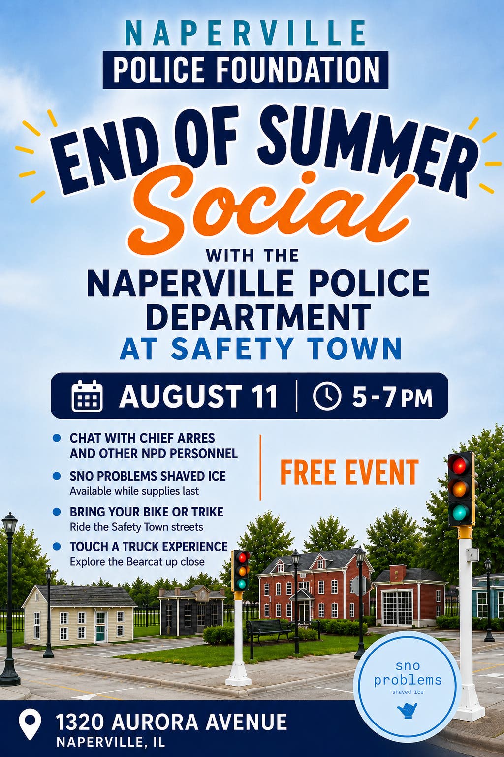 Free all-ages End-Of-Summer Social at Safety Town Aug 11 5-7pm