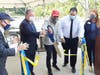 From left, Pace University President Marvin Krislov joins State Sen. Peter Harckham, student veterans Sukh Singh and Steven Garcia, and Dean for Students Rachel Carpenter for a ceremonial ribbon cutting outside of the Kessel Student Center.