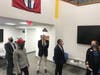 : COL (Ret) Peter Riley, director of Pace Office of Veterans Services (center) with Pace University President Marvin Krislov (left), State Sen. Peter Harckham, student veteran Sukh Singh (red hat), and Dean for Students Rachel Carpenter (right).