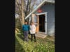 Palash and his mentor Zein Bertacchi outside the hen house