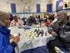 Members of St Leonards Chess Club with Krish and Jack from Barrington