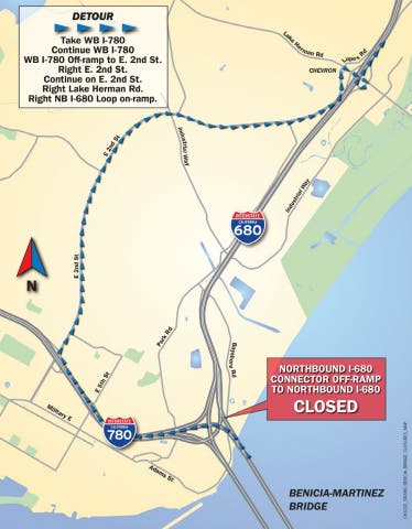 I 680 Closures Planned North Of Benicia Martinez Bridge Benicia
