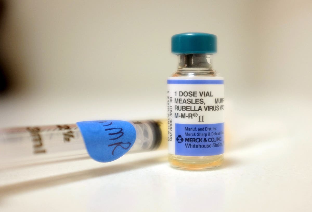 A bottle of MMR (measles, mumps, rubella) vaccination