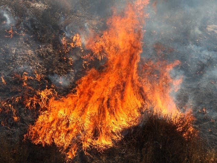 The grass fire was burning along northbound I-680 in Martinez.