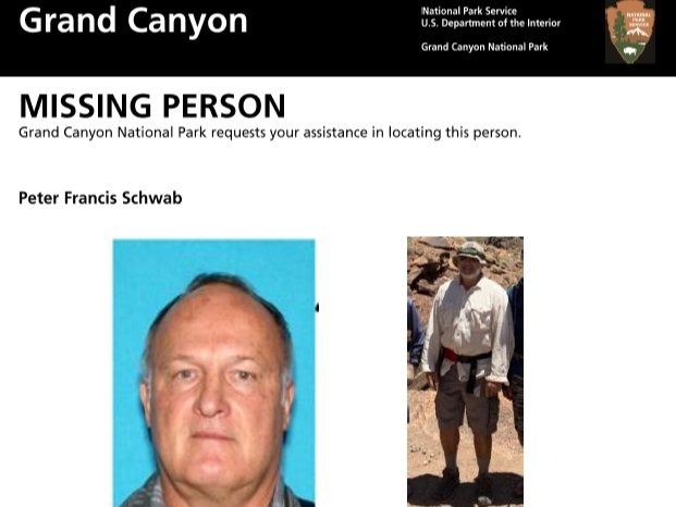 The National Park Service's missing person flier for Peter Schwab of Healdsburg, California