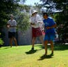 UC Davis Distinguished Professor Bruce Hammock (center) gets drenched at the Hammock Lab Water Balloon Battle.