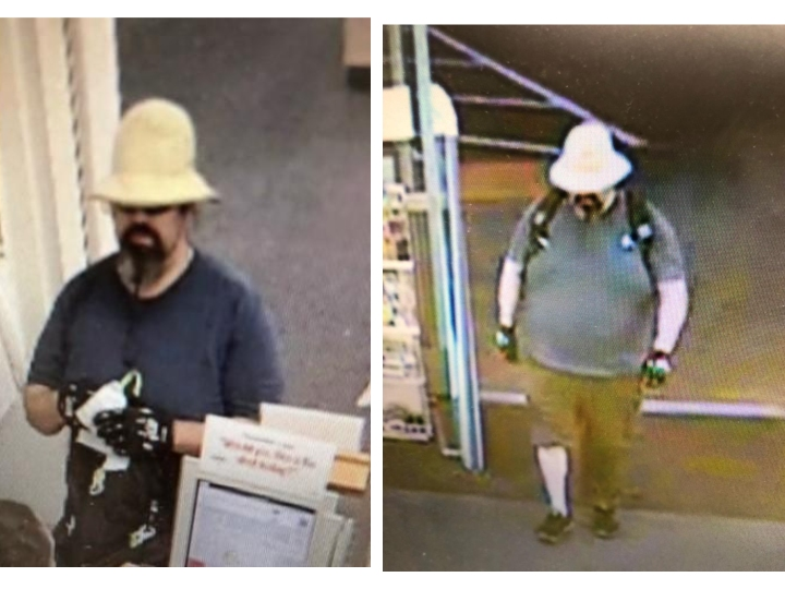 Police released these surveillance images of the suspect in a CVS robbery Tuesday, Aug. 13, 2019 in Petaluma, California.