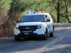 A Sonoma sheriff's car alerts residents of Cavedale-Trinity that an evacuation drill is underway, Aug. 24, 2019.