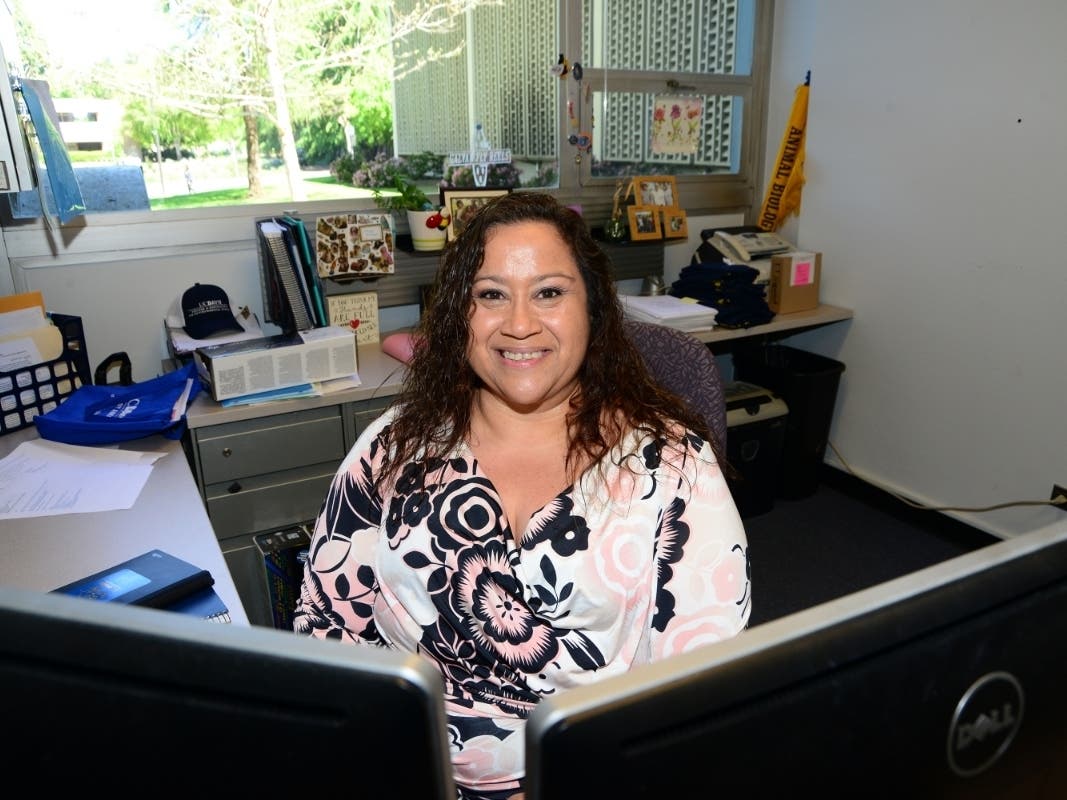 Elvira Galvan Hack in her office at University of California, Davis.