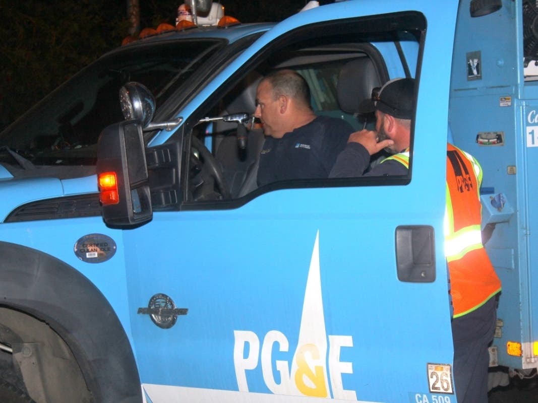 A PG&E crew is pictured in Rohnert Park early Tuesday, Sept. 24, 2019, where an overnight outage affected more than 6,500 customers.