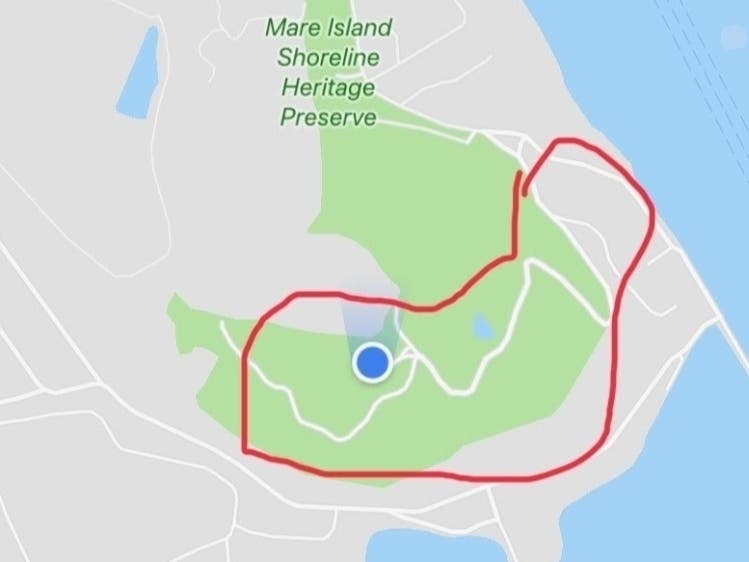 This map provided by the city of Vallejo shows the area burned in two fires on Mare Island, Sept. 25-26, 2019.