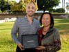 SSU student Anthony Tercero is pictured with SSU President Judy Sakaki Sept. 24, 2019, after Tercero received a California State University Trustees' Award for Outstanding Achievement.