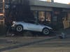 This Subaru BRZ became lodged in a building at 2999 Cleveland Avenue in Santa Rosa after hitting a pedestrian while trying to pass car in the slow lane, police said.