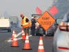 Ramp closure off U.S. Highway 101 in Windsor, California during the Kincade Fire of October 2019.