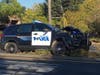 A Santa Rosa police car is shown after an alleged hit-and-run collision Tuesday, Nov. 5, 2019 on Sonoma Highway.