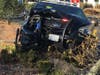 A Santa Rosa police car is shown after an alleged hit-and-run collision Tuesday, Nov. 5, 2019 on Sonoma Highway.