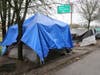 Tents line the Joe Rodota Trail, the site of a homeless encampment that has grown to an estimated population of 200 but is being shut down Jan. 29, 2020, by the county of Sonoma.