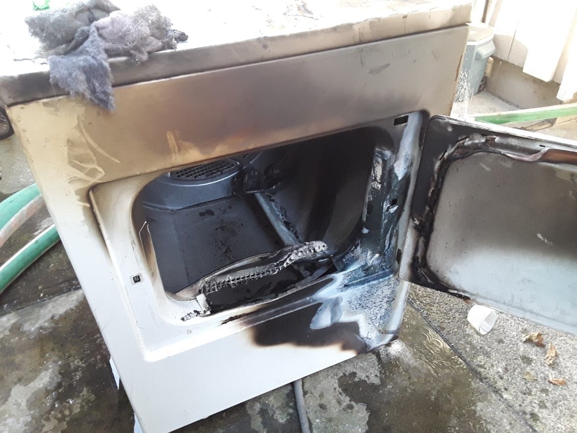 This dryer inside the garage of a Rohnert Park home caught fire Thursday but crews prevented the blaze from spreading into the home.
