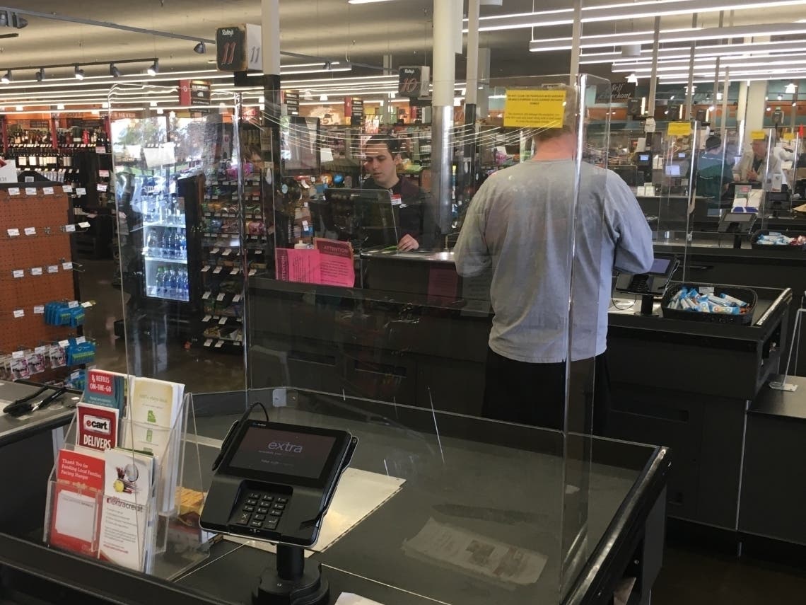 Raley's grocery stores in Sonoma County now have a layer of protection between cashiers and customers. Sonoma County and state of California coronavirus public health orders require essential businesses such as grocery stores to provide social distancing.