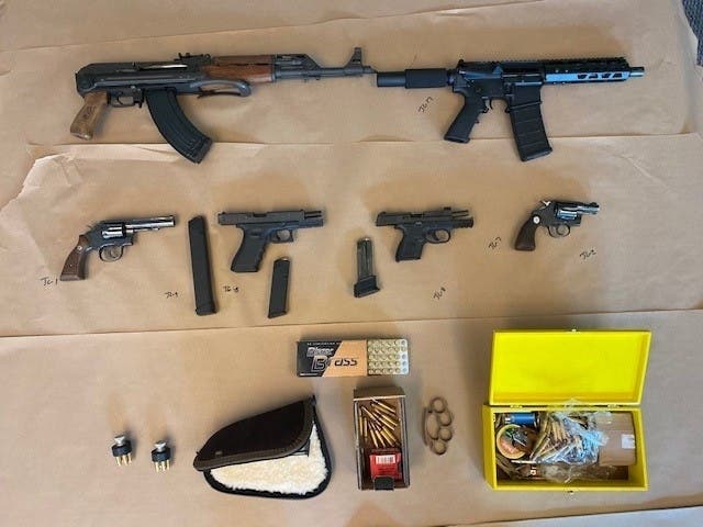 Napa law enforcement officials provided this photo of guns seized in the service of search warrants Wednesday in the 300 block of South Minahen Street in Napa.