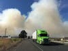 Smoke billows from a brush fire Friday around 5 p.m. in Fairfield, California, near I-680.