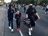 Peaceful protesters march through Santa Rosa Friday night.