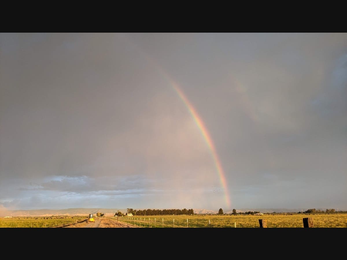 A rainbow is pictured on the outskirts of Dixon, California. 