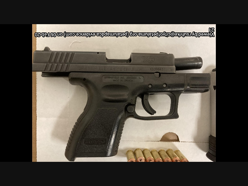 Petaluma police said Andrue Nieves, 20, of El Sobrante, had this unregistered handgun with him Friday night at a public place.